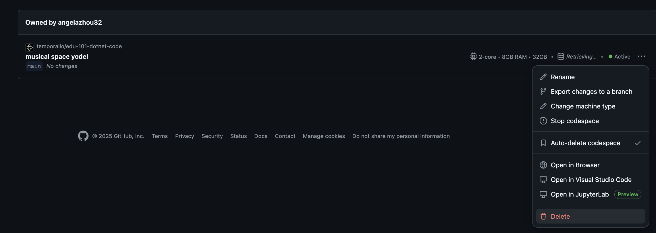 Delete codespace Delete codespace